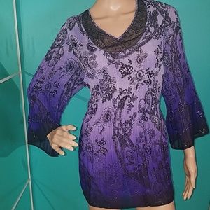 Purple Ombre Pleated Tunic Top